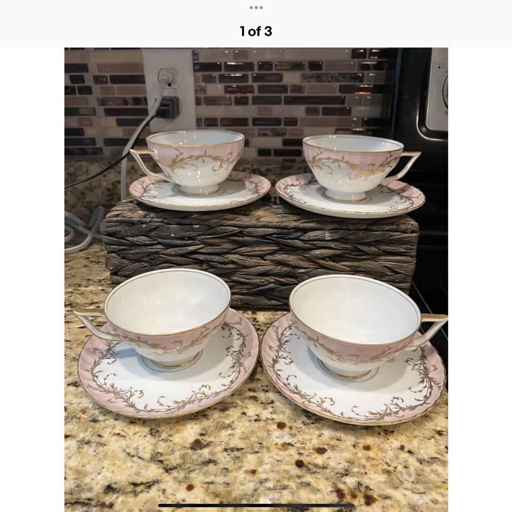 Royal Tettau Germany 1794 Elegance Rose Pink Gold Trim Set of 4 Cup Saucer Sets - Picture 3 of 4